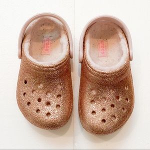 Kids Toddler Girls Crocs Lined Glitter Rose Gold Size 9